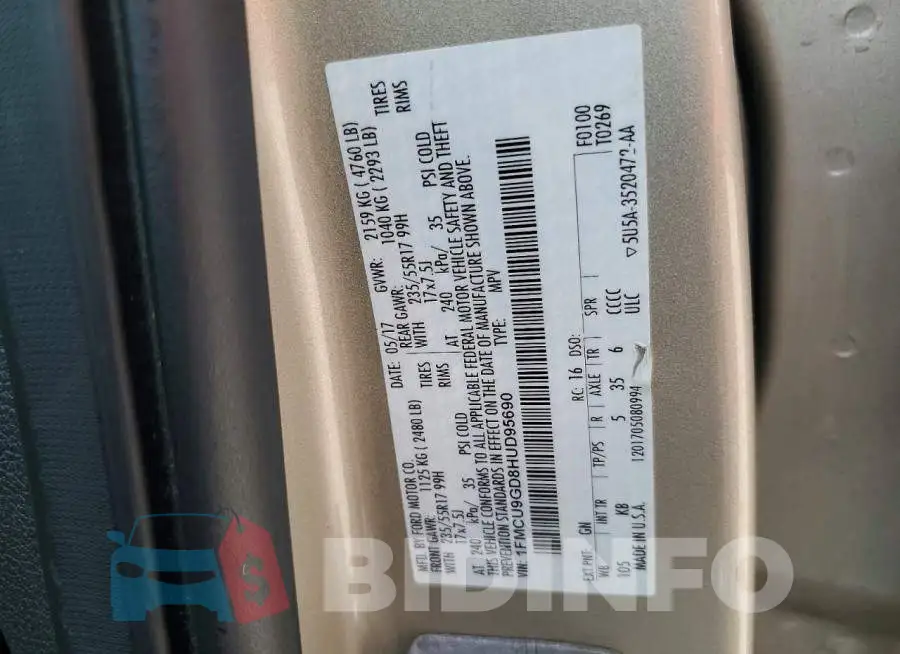 1FMCU9GD8HUD95690 Photo# 13
