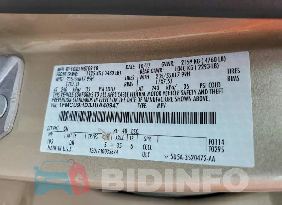 1FMCU9HD3JUA40947 Photo# 13