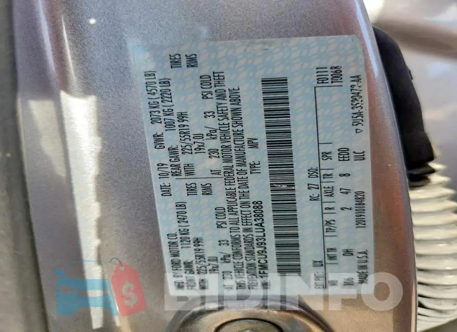 1FMCU9J93LUA38088 Photo# 12