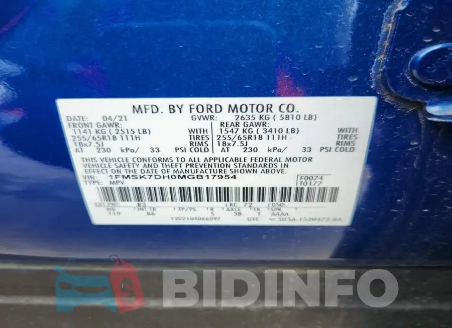 1FMSK7DH0MGB17954 Photo# 13