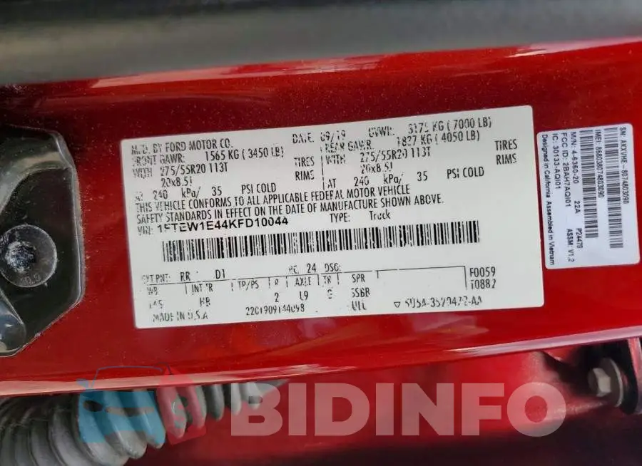 1FTEW1E44KFD10044 Photo# 12
