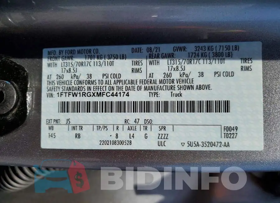 1FTFW1RGXMFC44174 Photo# 12