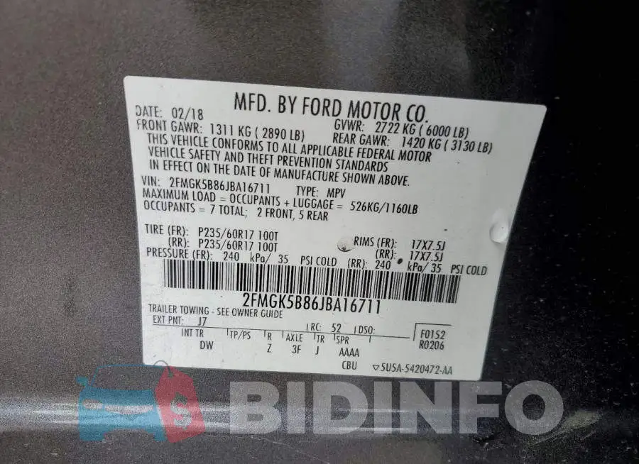 2FMGK5B86JBA16711 Photo# 13