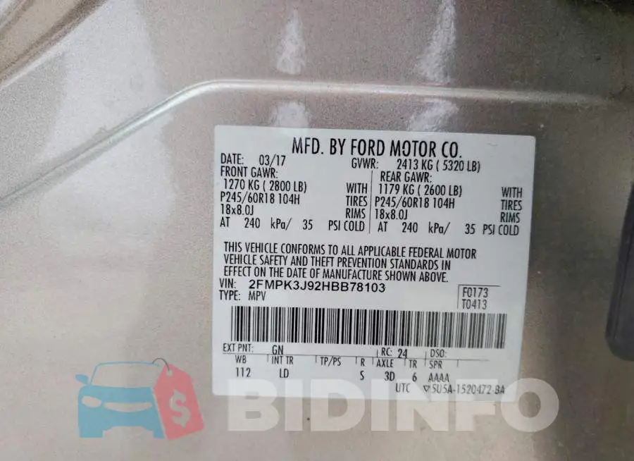 2FMPK3J92HBB78103 Photo# 13