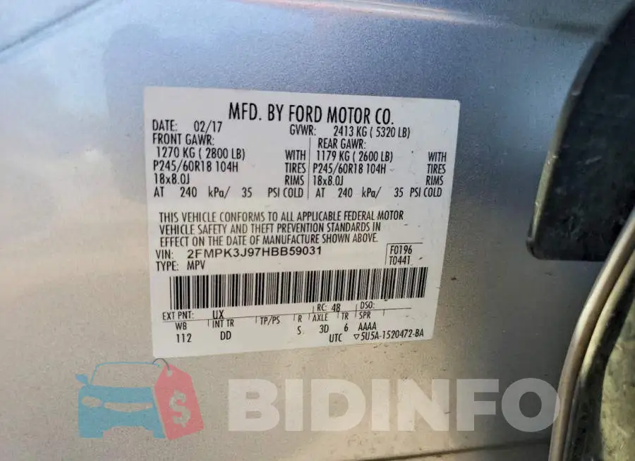 2FMPK3J97HBB59031 Photo# 12