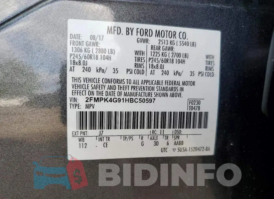 2FMPK4G91HBC50597 Photo# 13