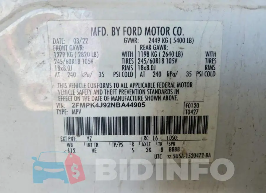 2FMPK4J92NBA44905 Photo# 13