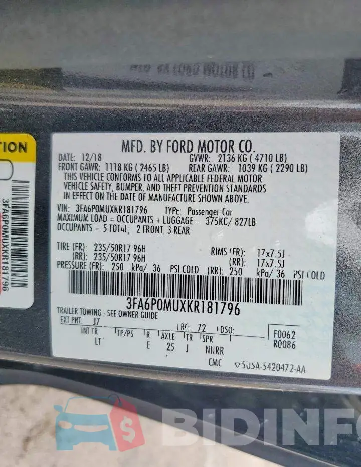 3FA6P0MUXKR181796 Photo# 12