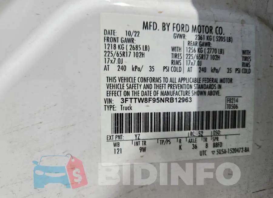 3FTTW8F95NRB12963 Photo# 12