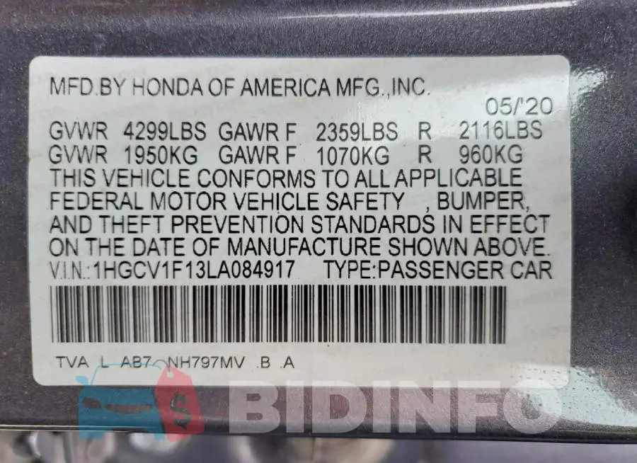 1HGCV1F13LA084917 Photo# 13
