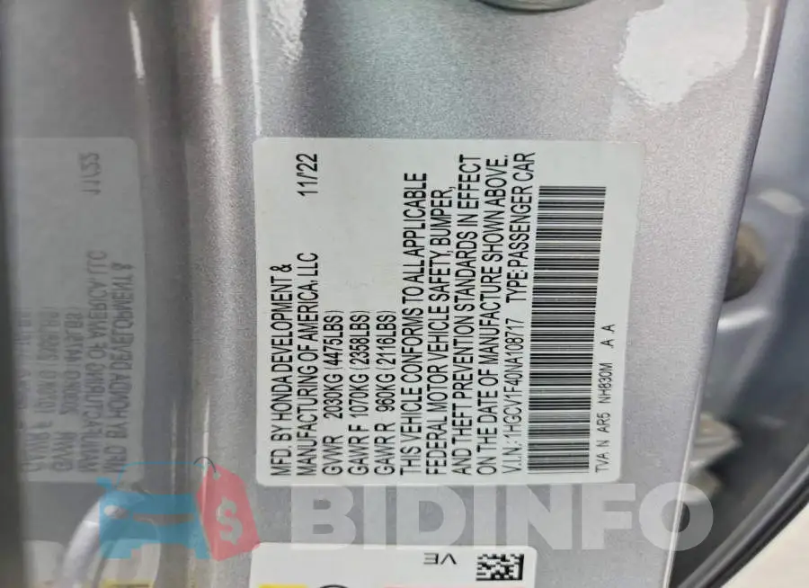 1HGCV1F40NA108717 Photo# 12