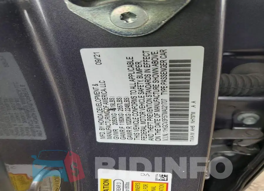 1HGCV3F57MA021707 Photo# 12