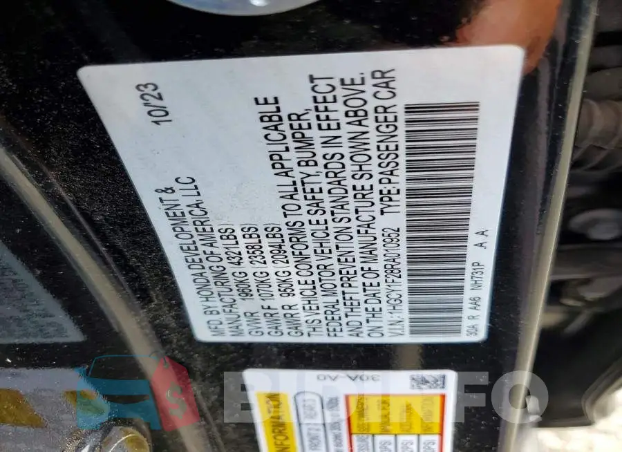 1HGCY1F28RA010952 Photo# 12