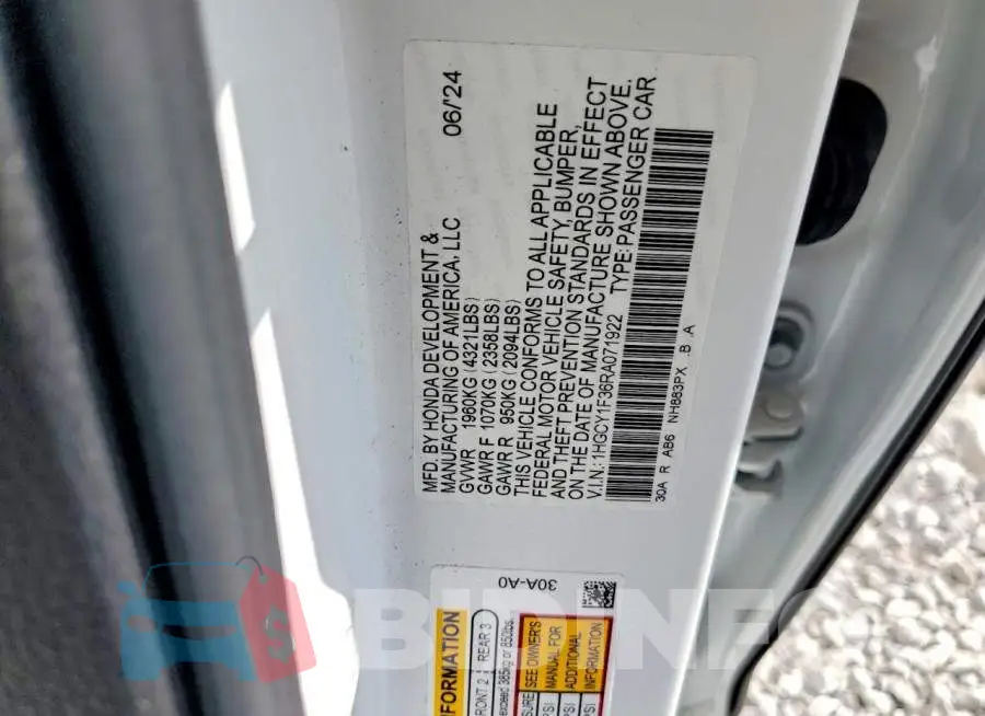 1HGCY1F36RA071922 Photo# 12