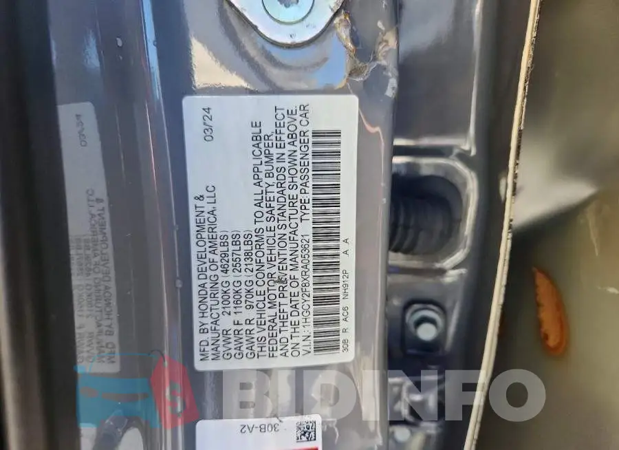 1HGCY2F8XRA053621 Photo# 12