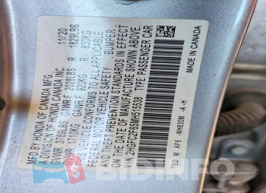 2HGFC2F65MH515538 Photo# 12