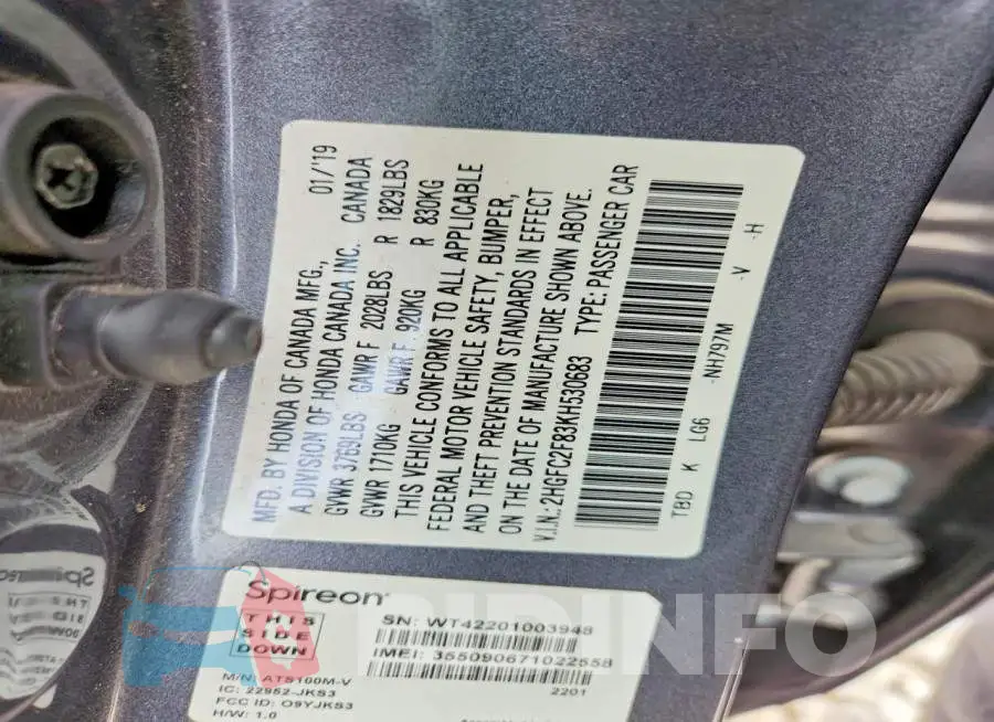 2HGFC2F83KH530683 Photo# 12