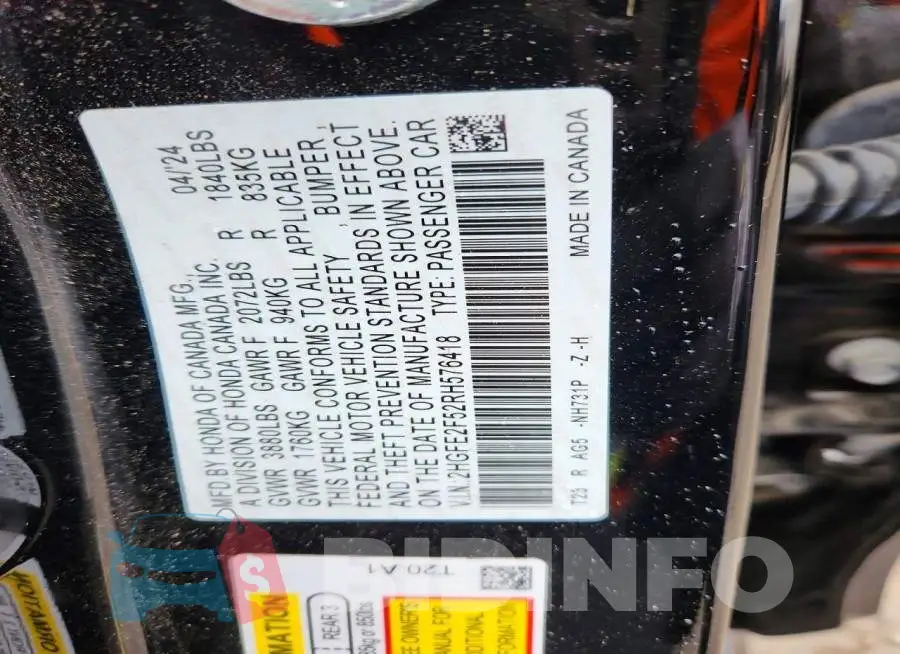 2HGFE2F52RH576418 Photo# 13