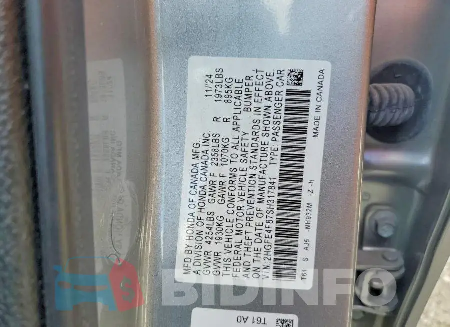 2HGFE4F87SH317841 Photo# 12