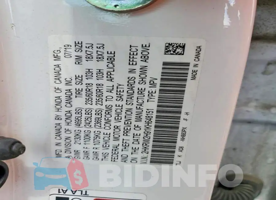 2HKRW2H91KH648151 Photo# 14