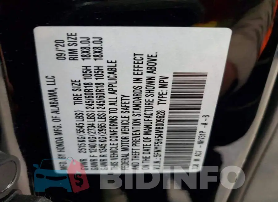 5FNYF5H54MB009628 Photo# 13