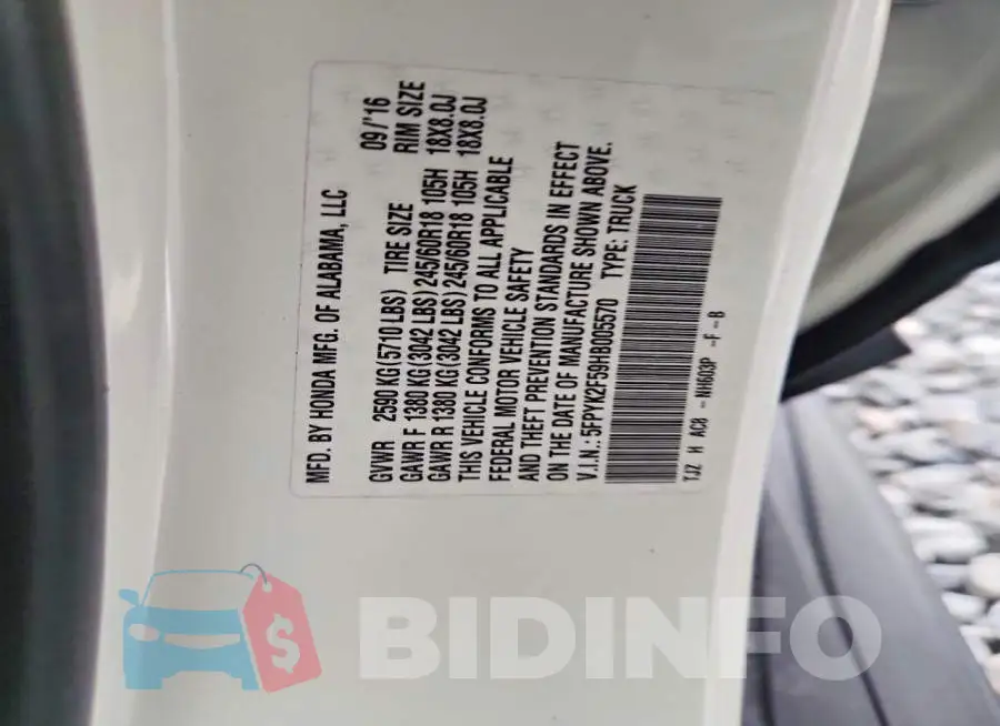 5FPYK2F59HB005570 Photo# 12