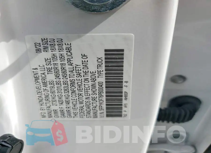 5FPYK3F76PB000400 Photo# 12