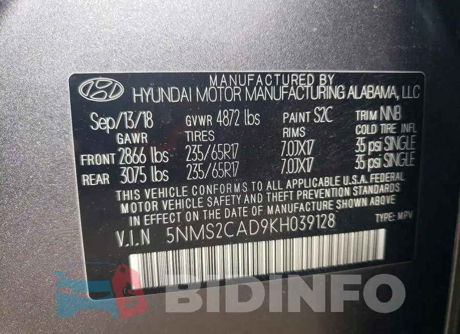 5NMS2CAD9KH039128 Photo# 14