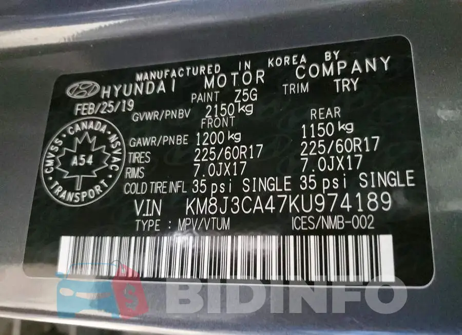 KM8J3CA47KU974189 Photo# 13