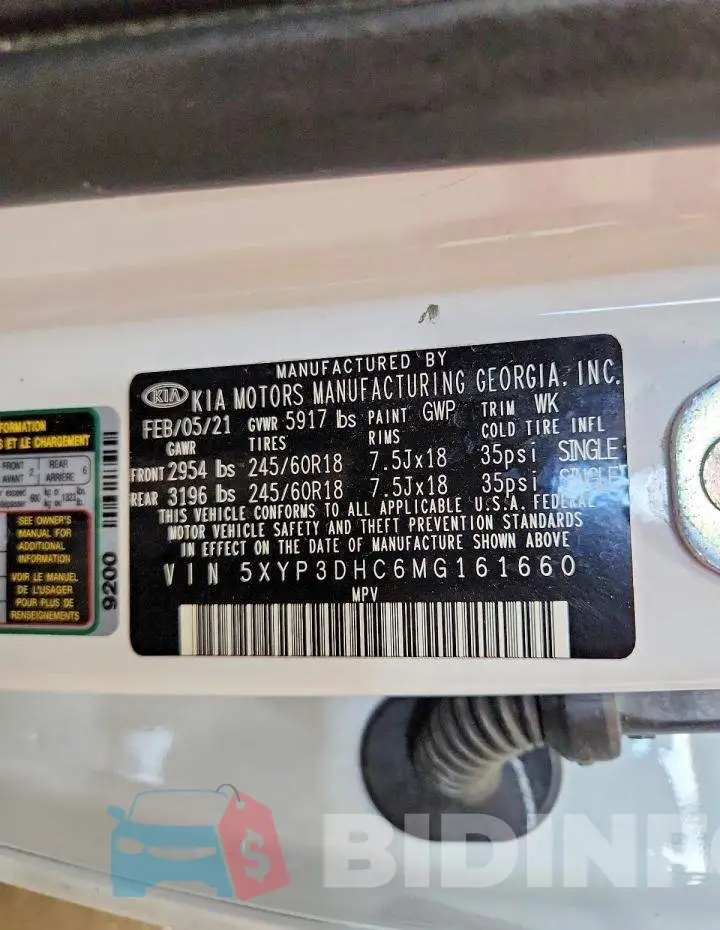5XYP3DHC6MG161660 Photo# 14
