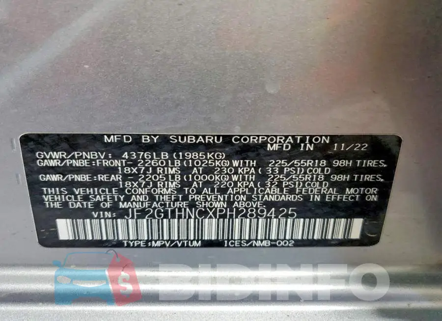 JF2GTHNCXPH289425 Photo# 13