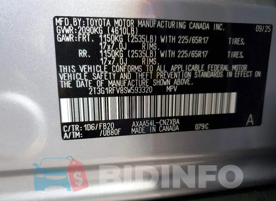 2T3G1RFV8SW593320 Photo# 13