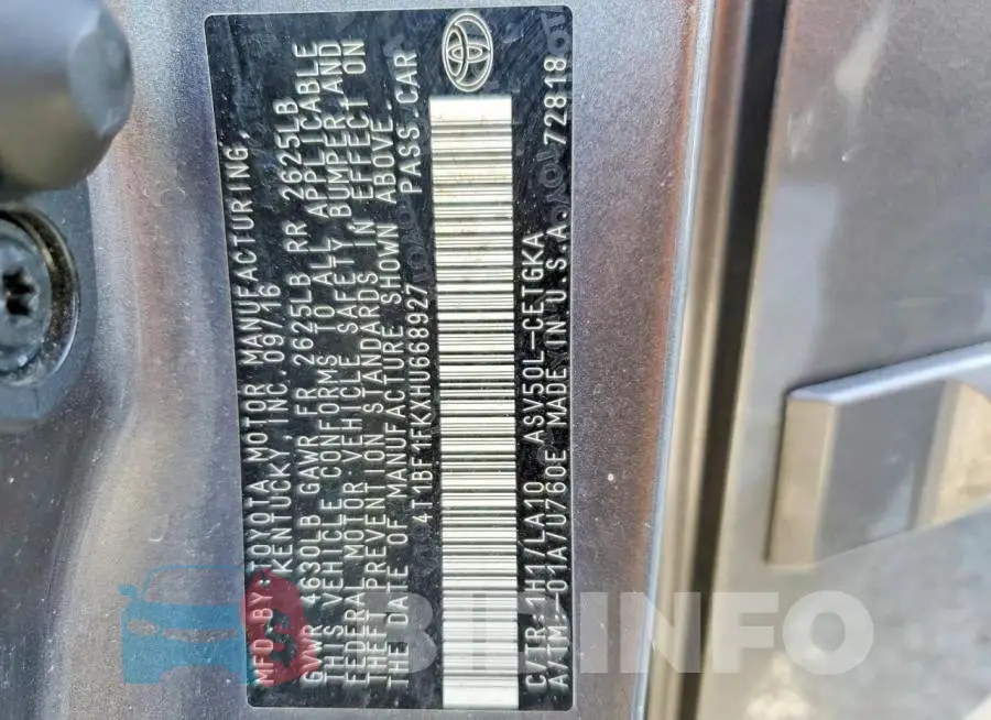 4T1BF1FKXHU668927 Photo# 13
