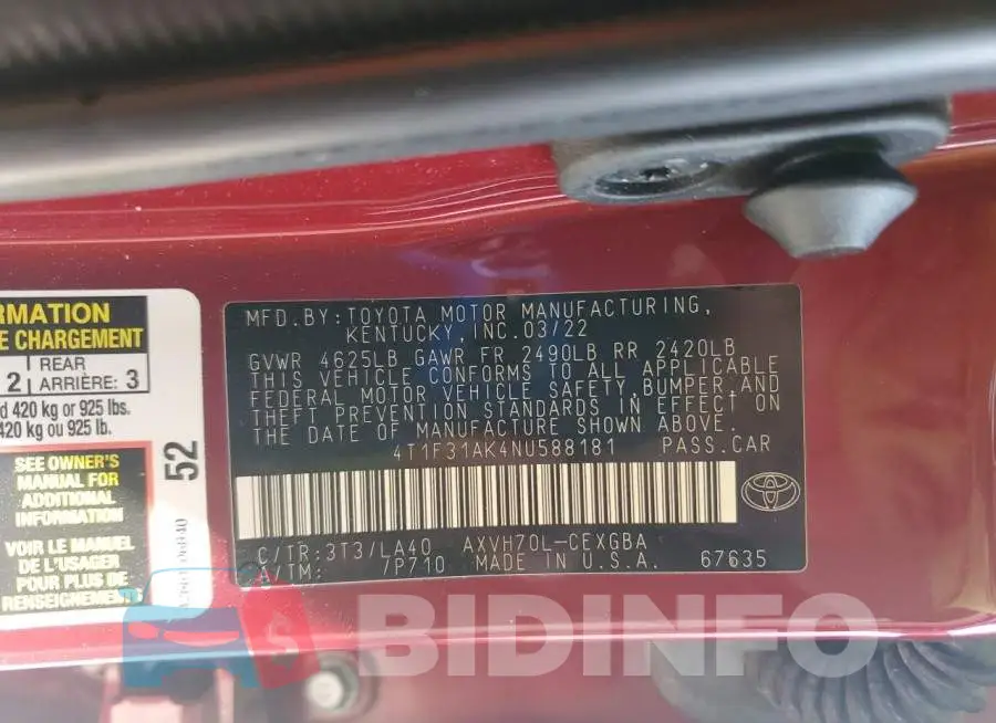 4T1F31AK4NU588181 Photo# 12