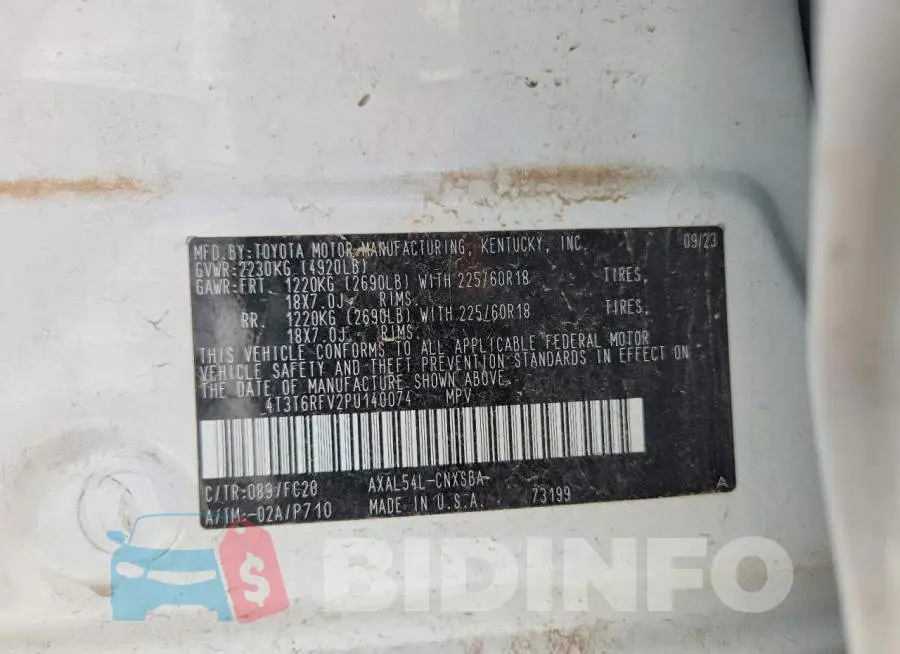 4T3T6RFV2PU140074 Photo# 14
