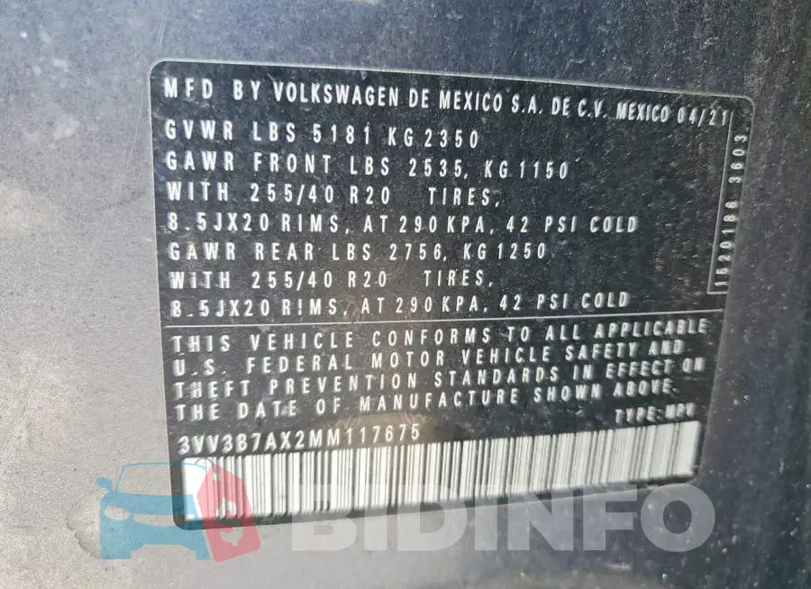 3VV3B7AX2MM117675 Photo# 14