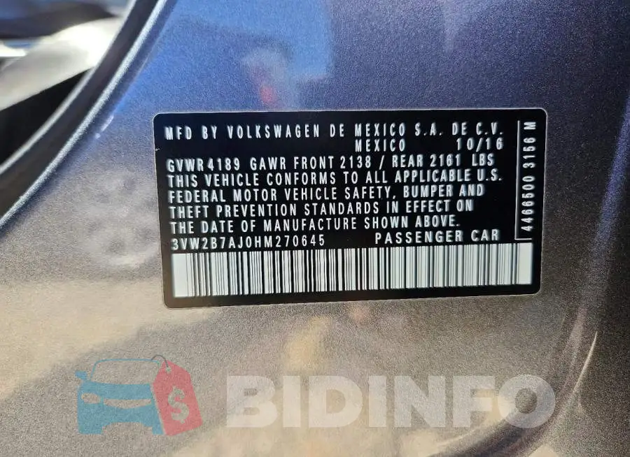 3VW2B7AJ0HM270645 Photo# 12