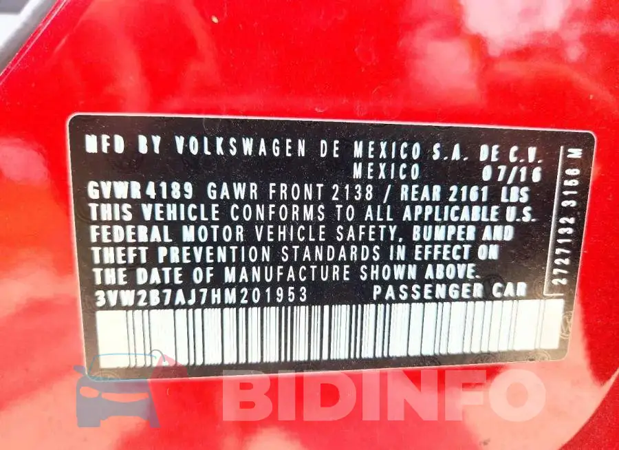 3VW2B7AJ7HM201953 Photo# 12
