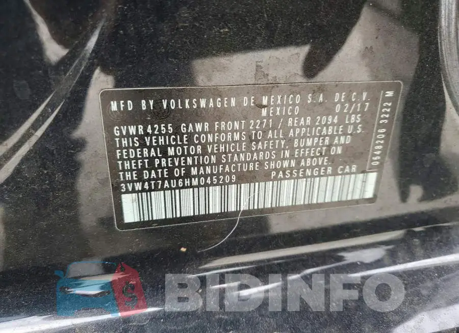3VW4T7AU6HM045209 Photo# 13