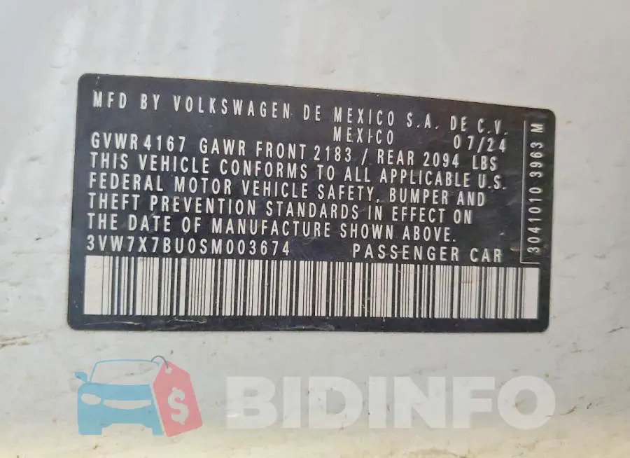 3VW7X7BU0SM003674 Photo# 12