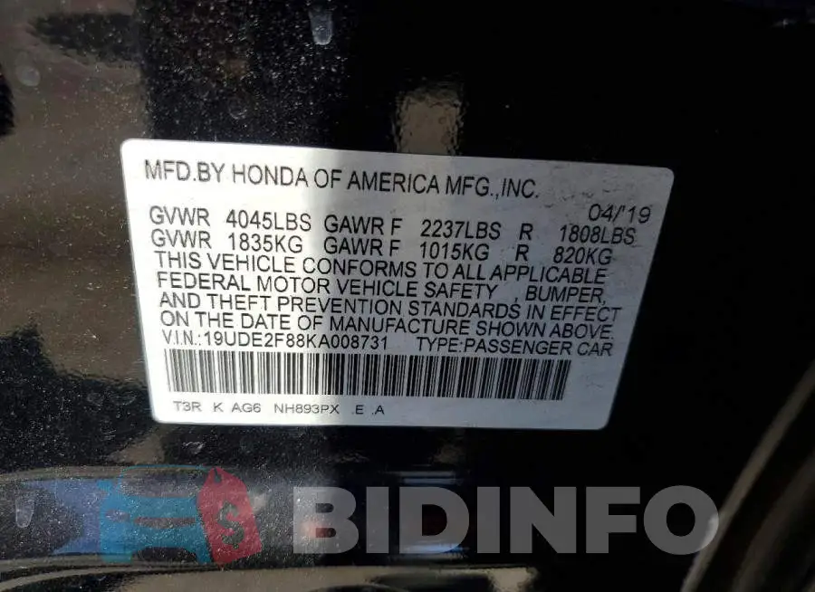 19UDE2F88KA008731 Photo# 12