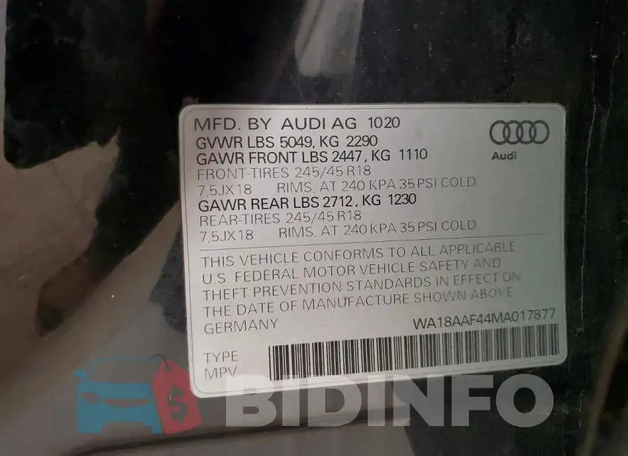WA18AAF44MA017877 Photo# 14