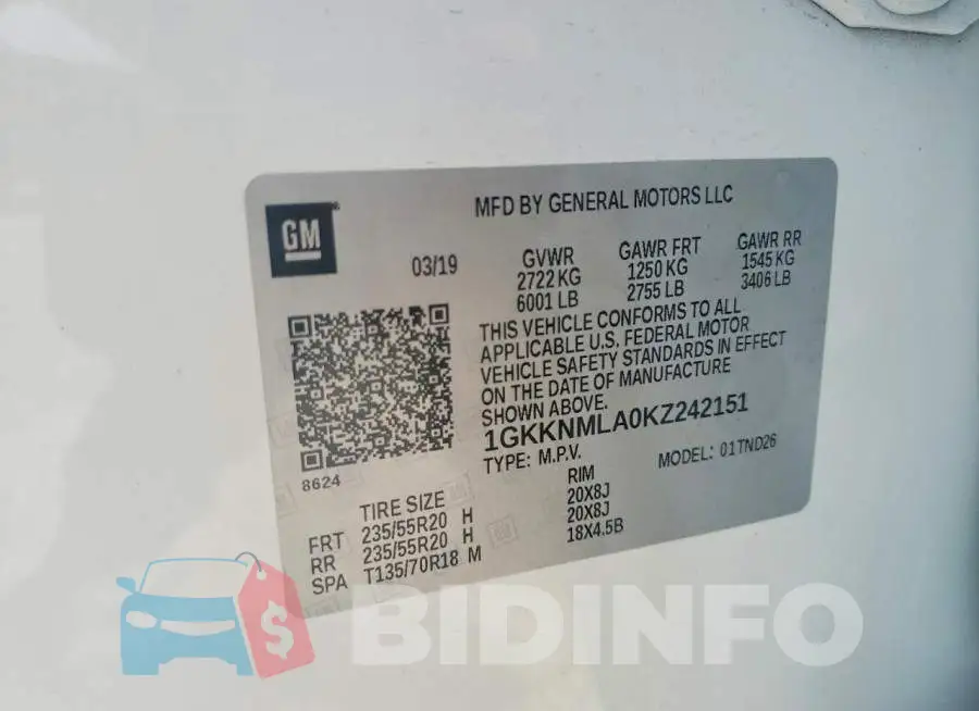 1GKKNMLA0KZ242151 Photo# 12