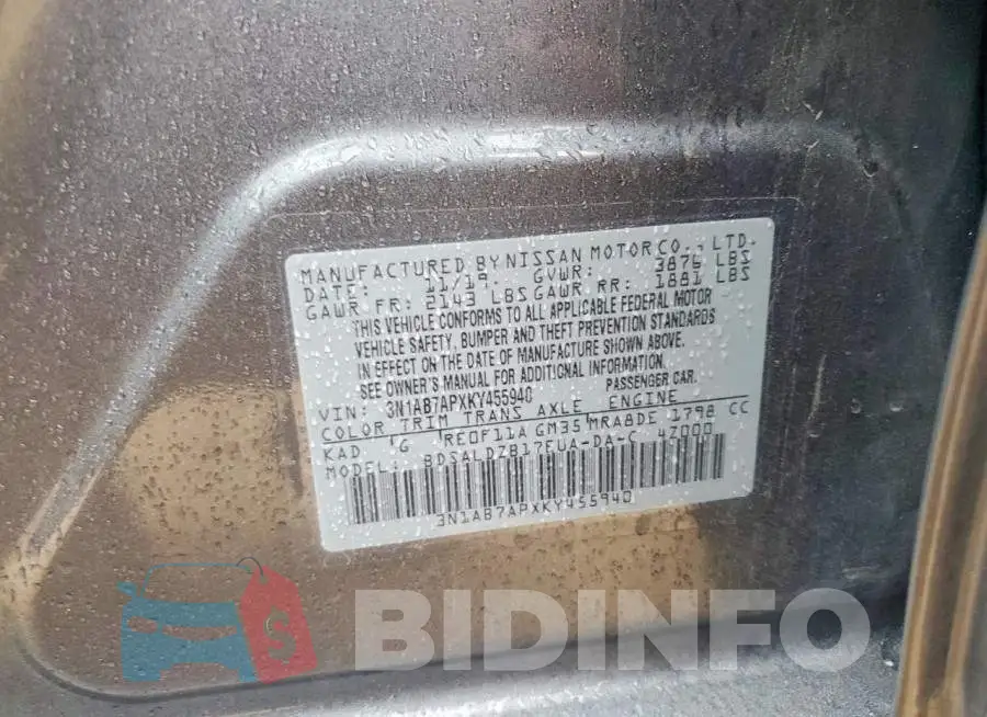 3N1AB7APXKY455940 Photo# 13