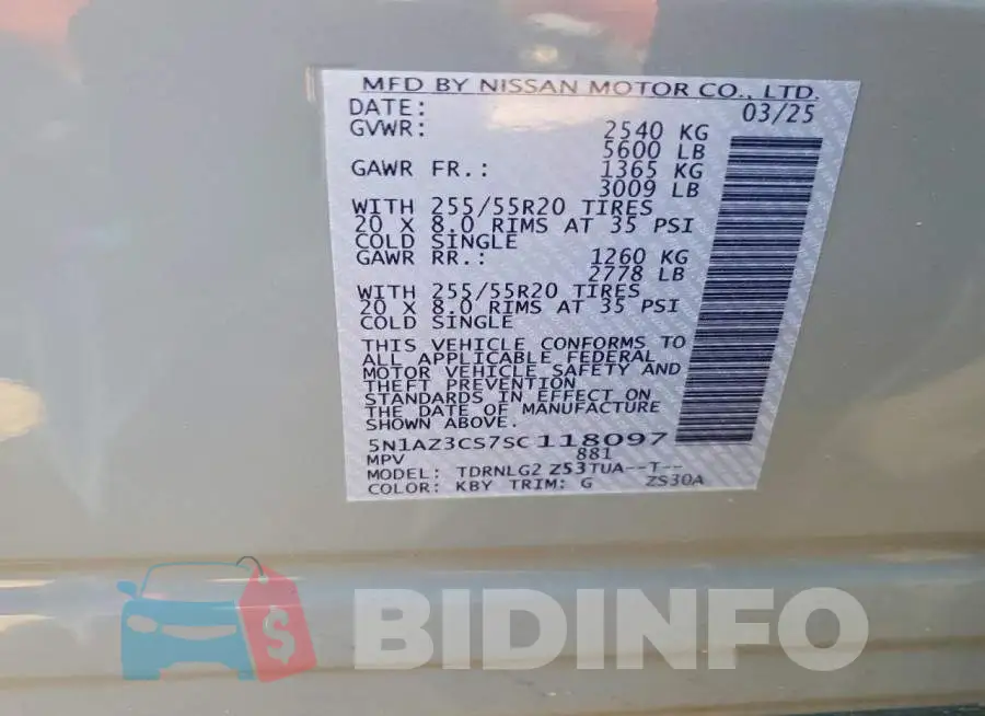 5N1AZ3CS7SC118097 Photo# 13
