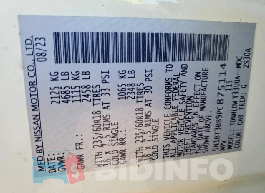 5N1BT3BB9PC875114 Photo# 14