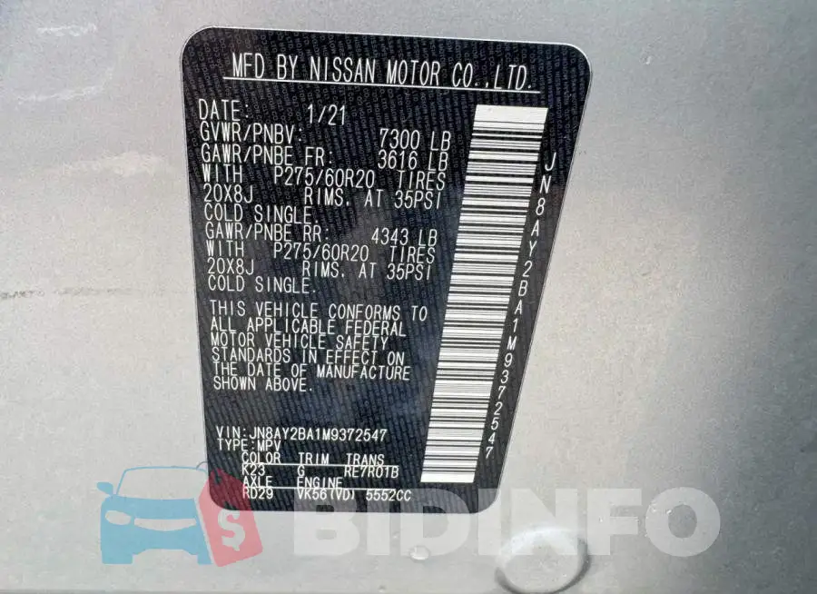 JN8AY2BA1M9372547 Photo# 12