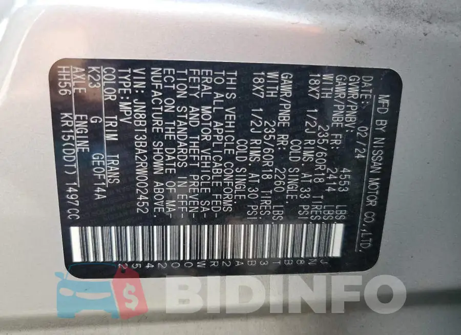 JN8BT3BA2RW002452 Photo# 13