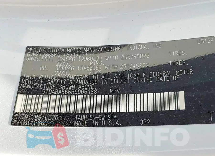 5TDABAB66RS006188 Photo# 13