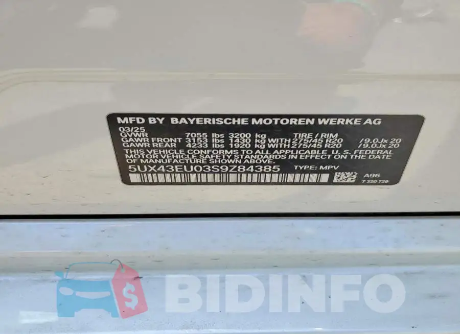 5UX43EU03S9Z84385 Photo# 14
